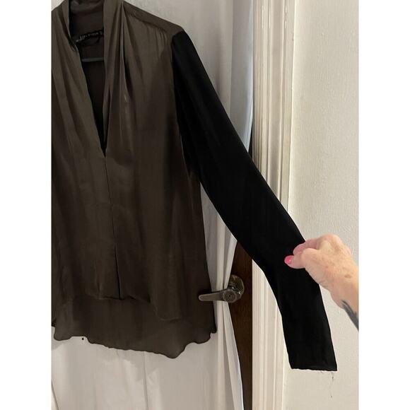 Zara Woman Green Black Silk Blend Tunic Semi Sheer Sz L - Picture 2 of 5